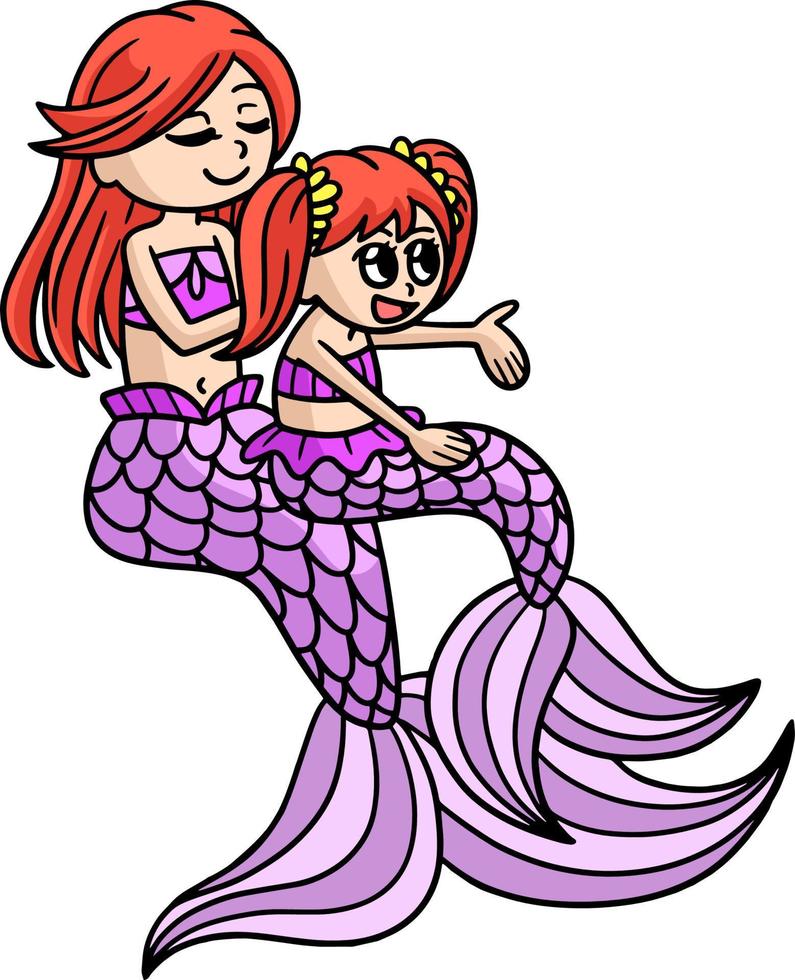 Mother And Daughter Mermaid Cartoon Clipart vector