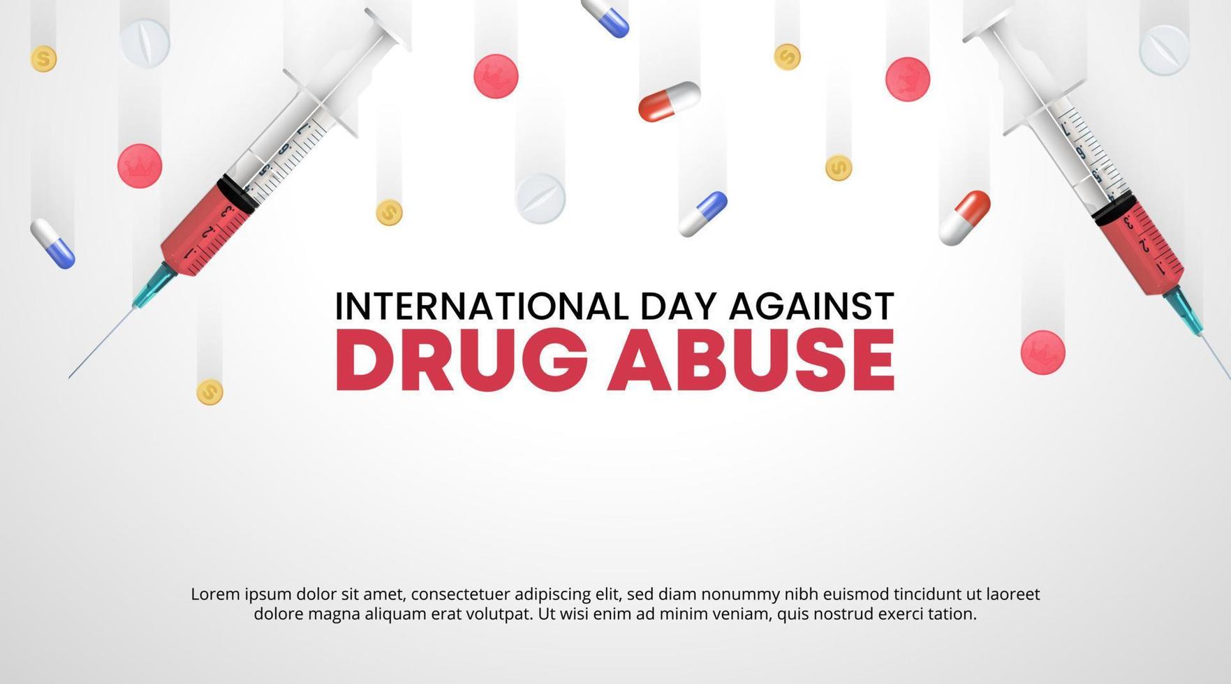 International day against drug abuse background with drugs and injections fall up vector