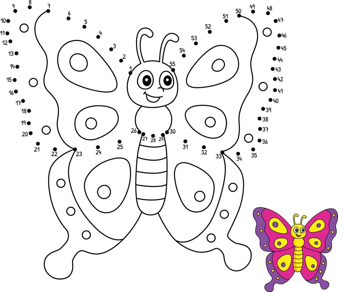 Dot to Dot Butterfly Coloring Page for Kids vector