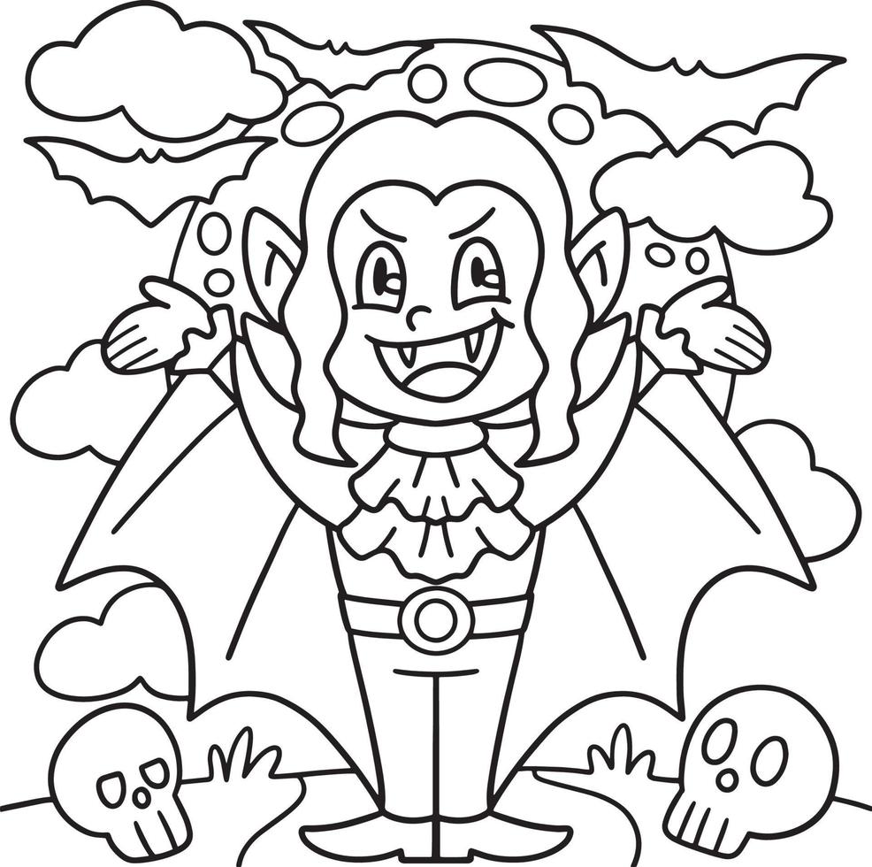 niña vampiro halloween página para colorear para niños vector