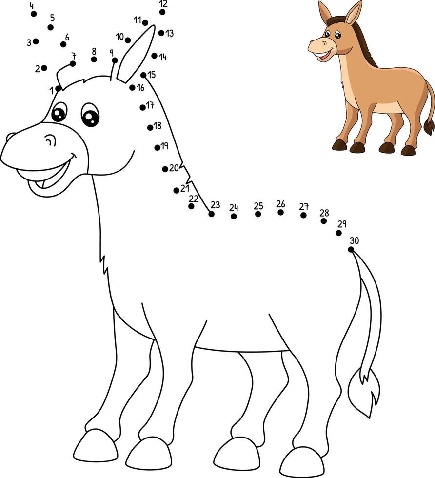 Dot to Dot Donkey Coloring Page for Kids vector
