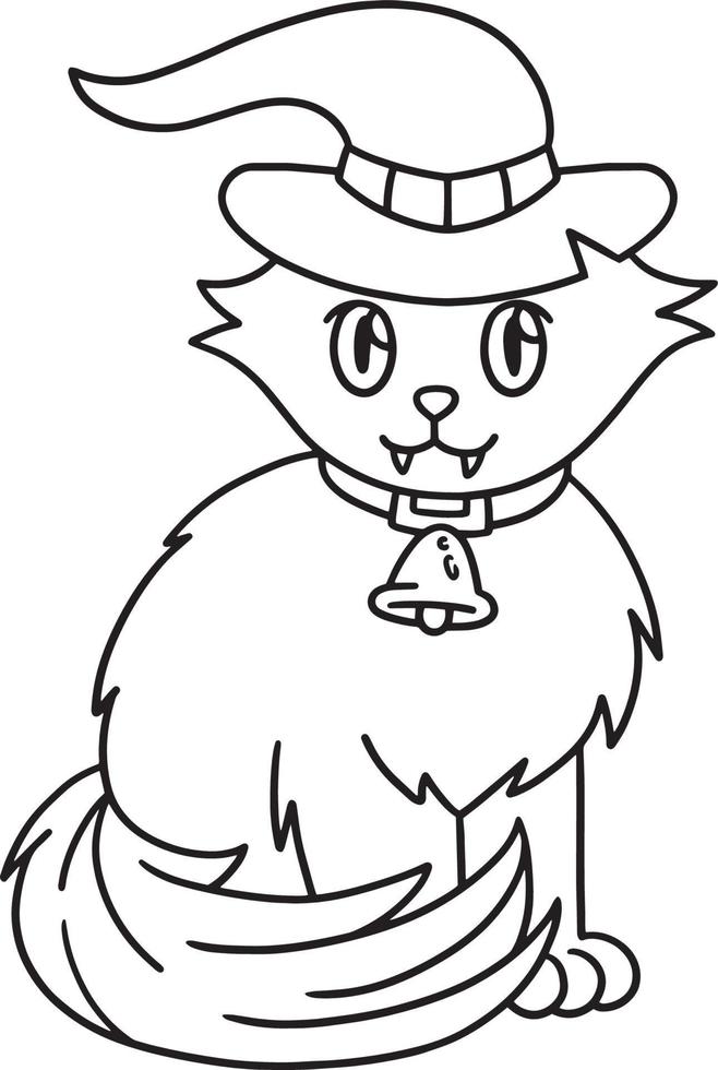 Vampire Cat Halloween Isolated Coloring Page vector