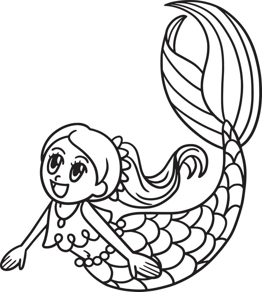 Swimming Mermaid Isolated Coloring Page for Kids vector