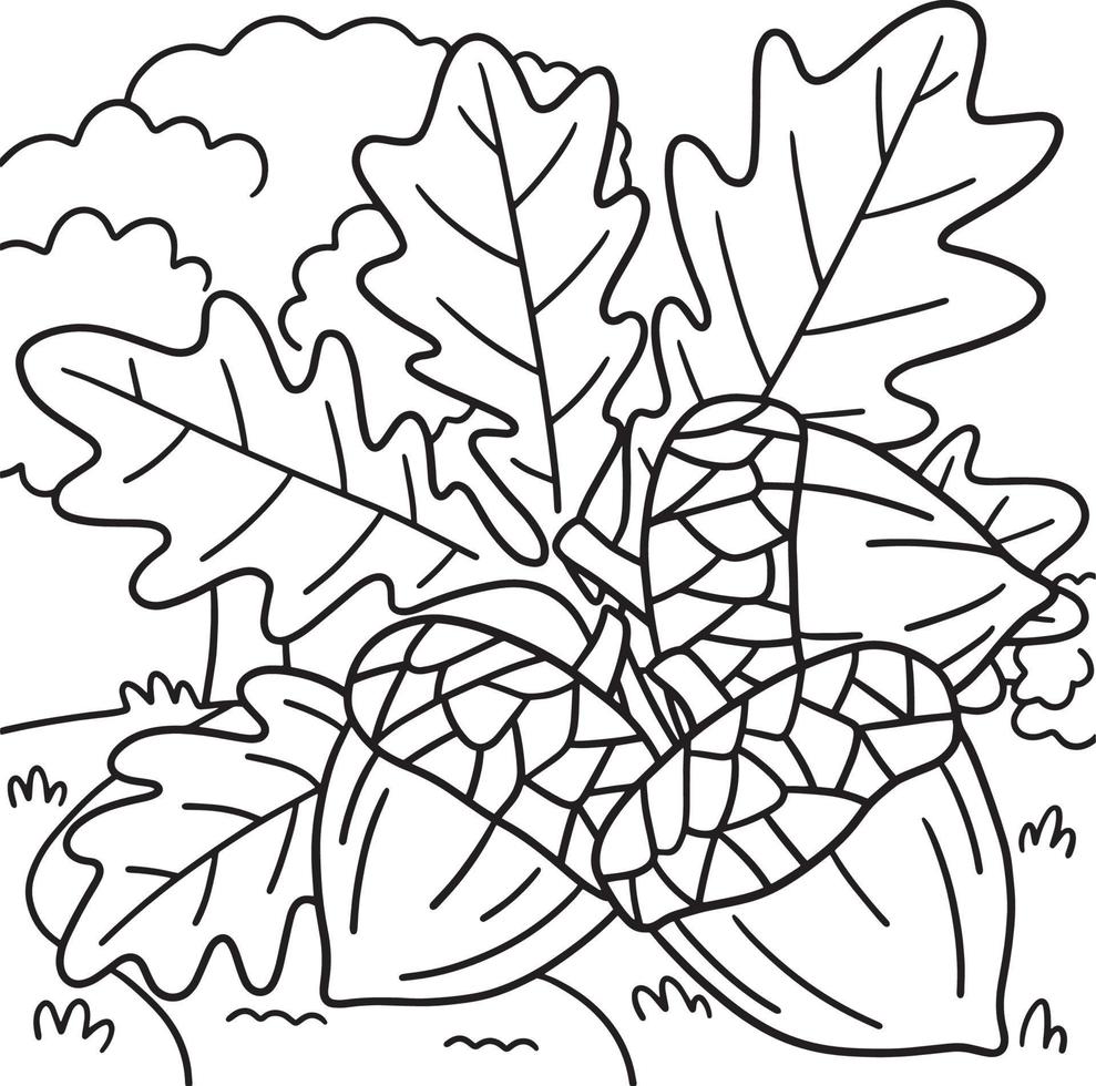 Thanksgiving Acorn And Autumn Leaves Coloring Page vector