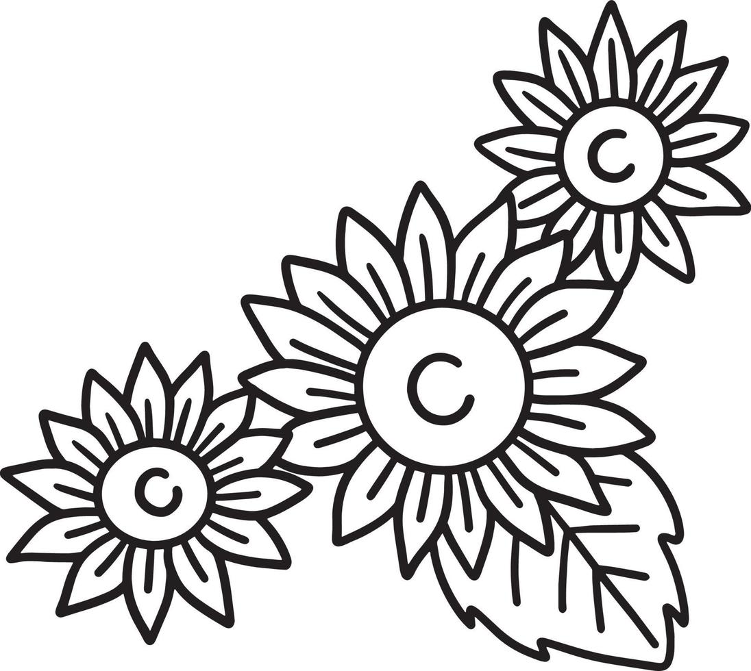 Thanksgiving Sunflower Isolated Coloring Page vector