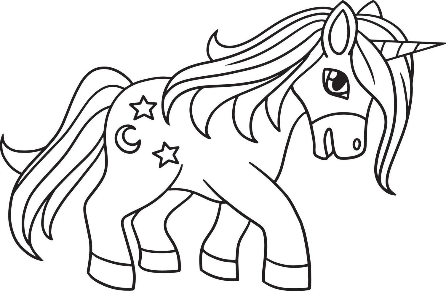 Walking Unicorn Isolated Coloring Page for Kids vector