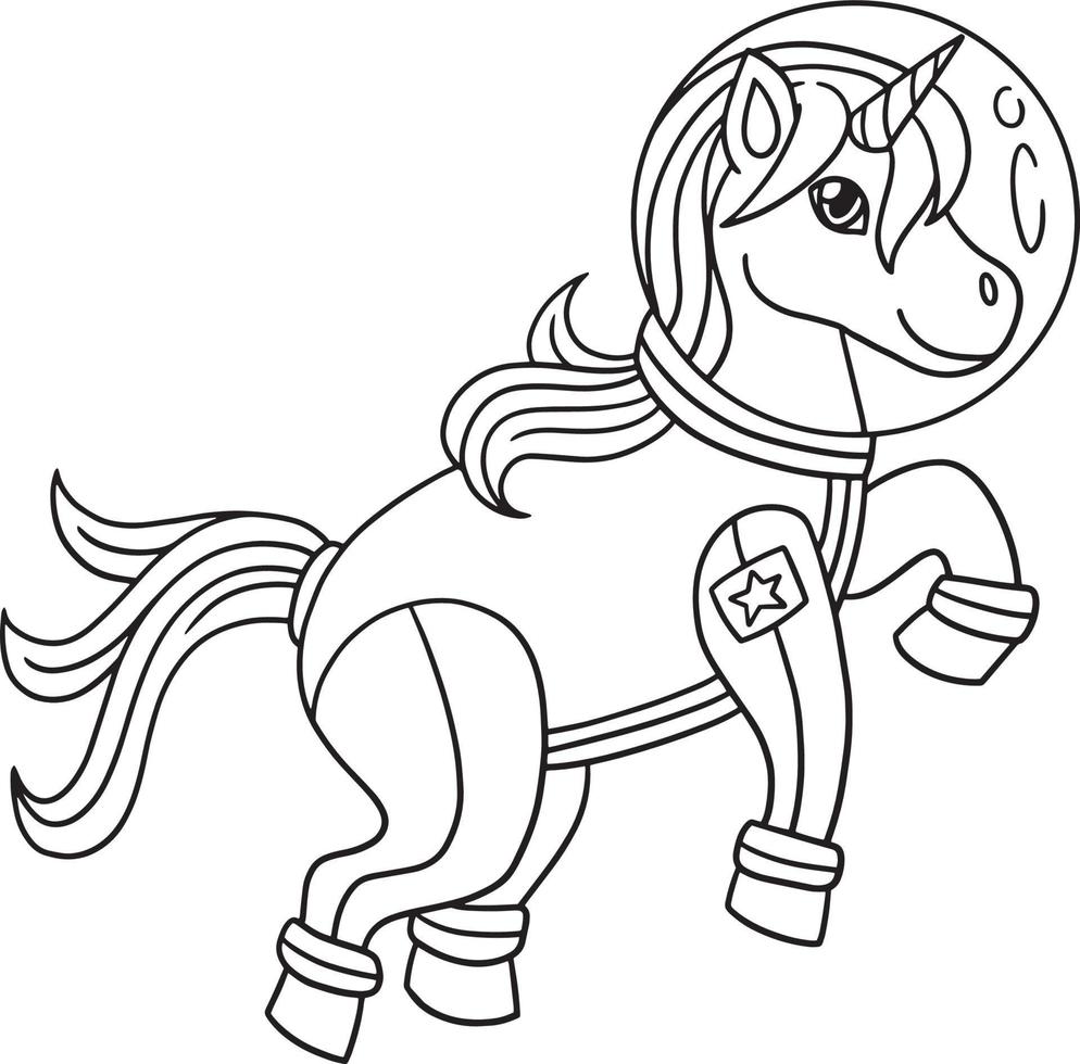 Astronaut Unicorn Isolated Coloring Page for Kids vector