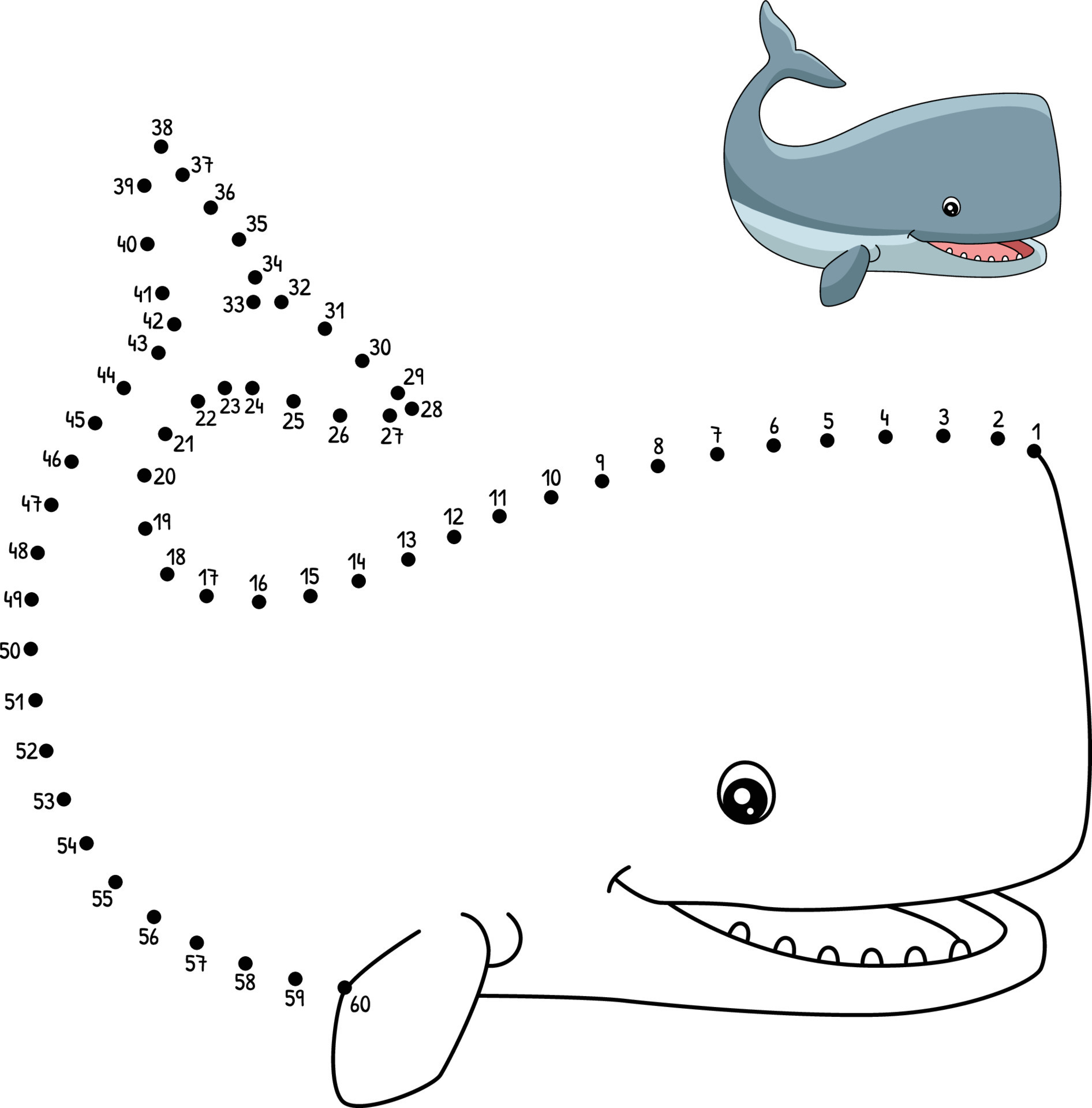 página para colorear de cachalote de punto a punto para niños 8209056