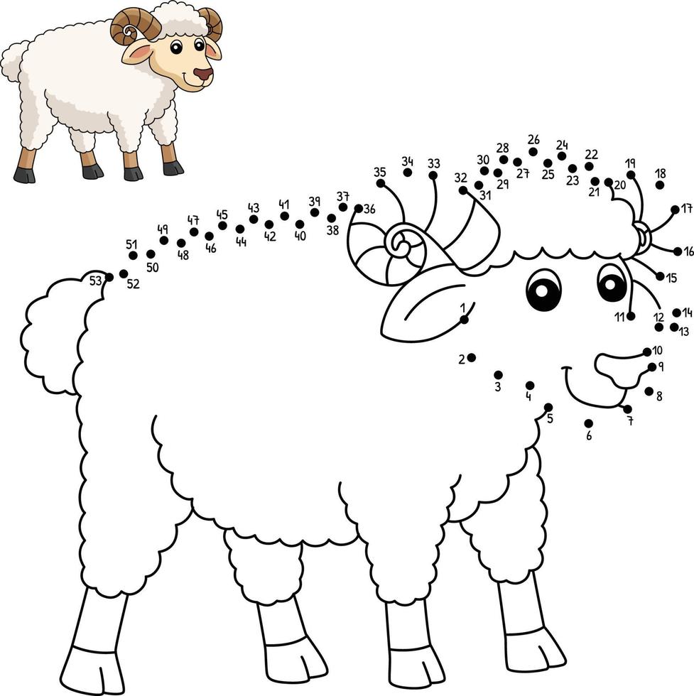 Dot to Dot Sheep Coloring Page for Kids vector