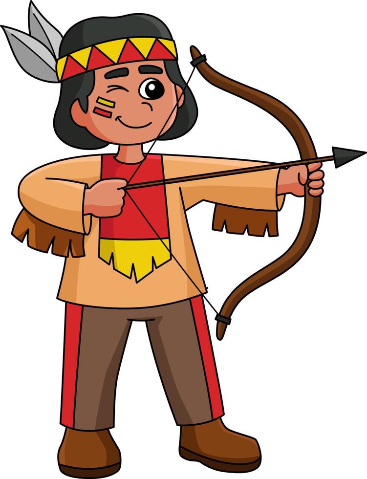 Thanksgiving Native American Holding Bow Clipart vector