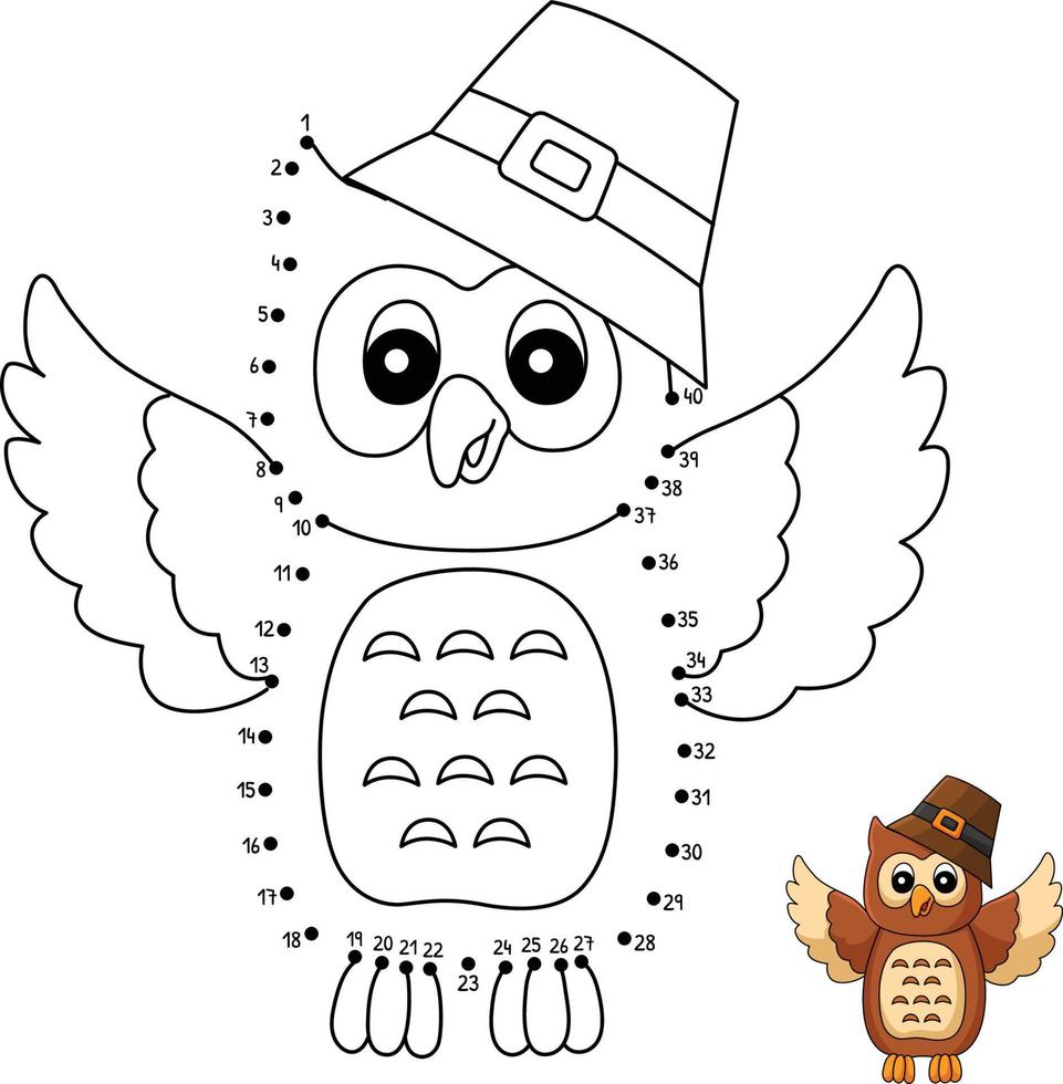 Dot to Dot Thanksgiving Owl Coloring Pages vector