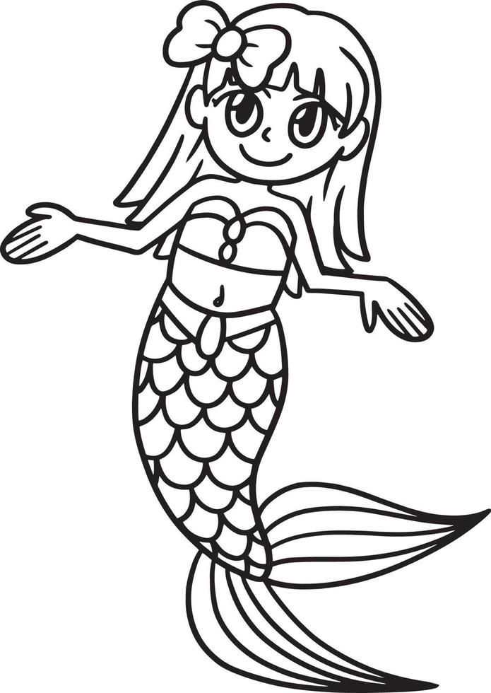 Cute Mermaid Isolated Coloring Page for Kids vector