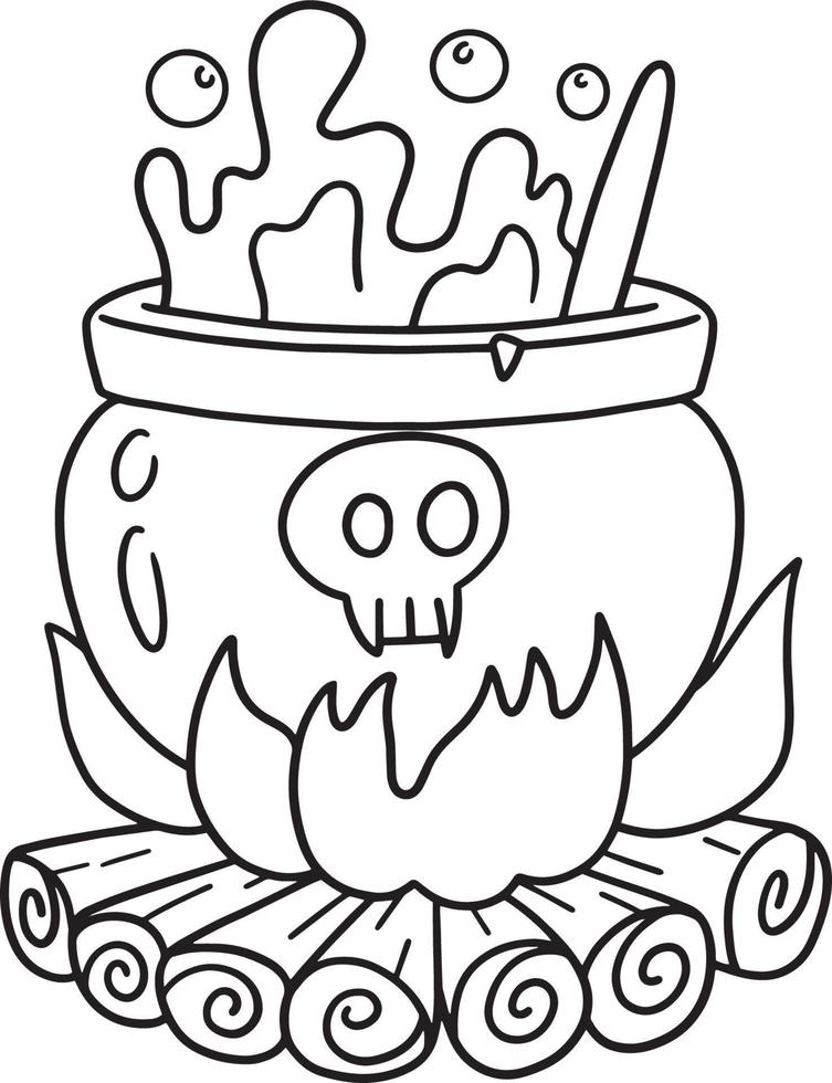 Cauldron Halloween Isolated Coloring Page vector