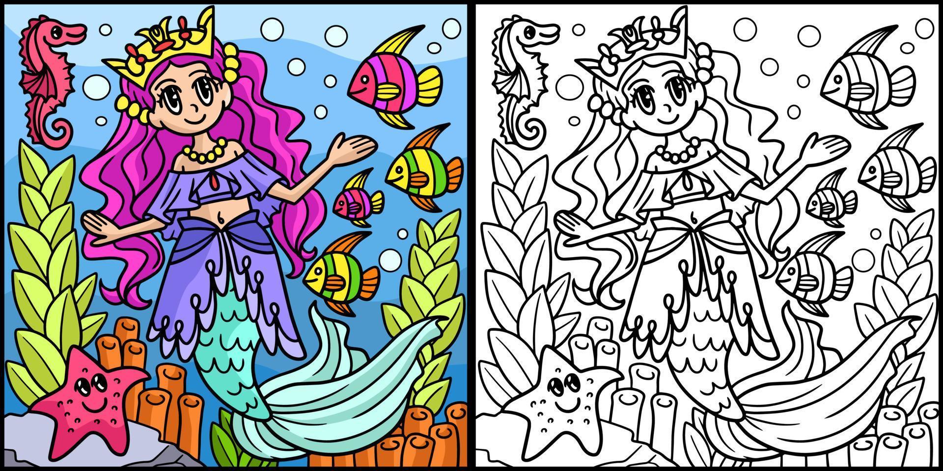 Mermaid Princess Coloring Page Illustration vector