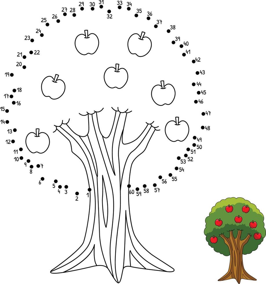 Dot to Dot Apple Tree Coloring Page for Kids vector