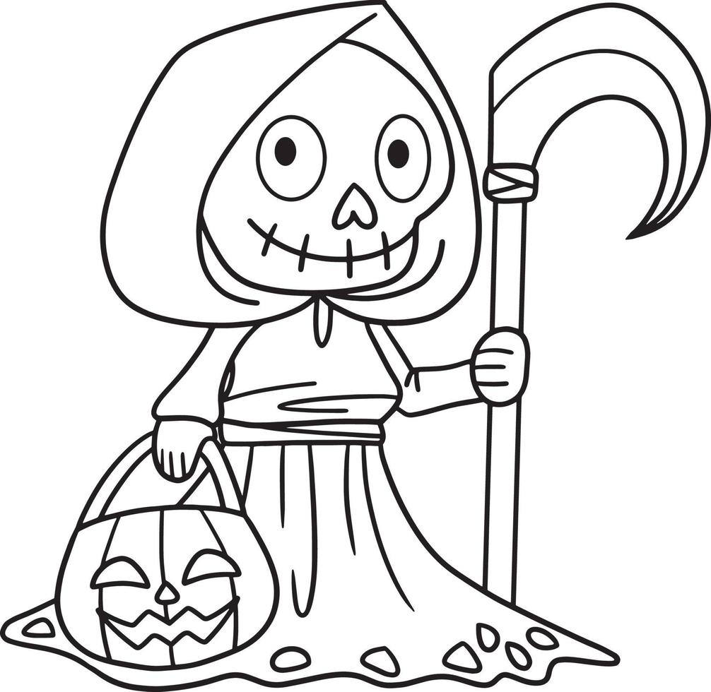 Reaper Holding A Scythe Halloween Isolated Page vector