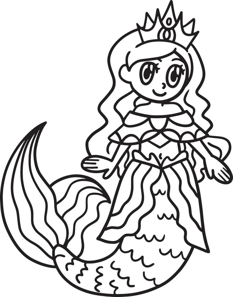 Princess Mermaid Isolated Coloring Page for Kids vector