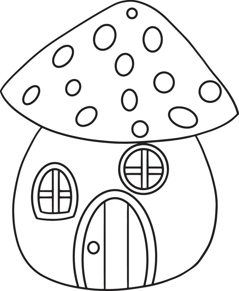 Mushroom House Isolated Coloring Page for Kids vector