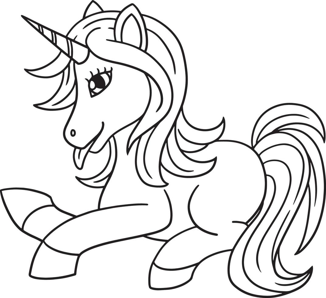 Laying Unicorn Isolated Coloring Page for Kids vector