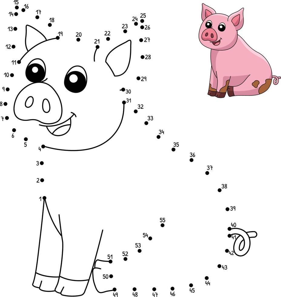 página para colorear de cerdo de punto a punto para niños vector