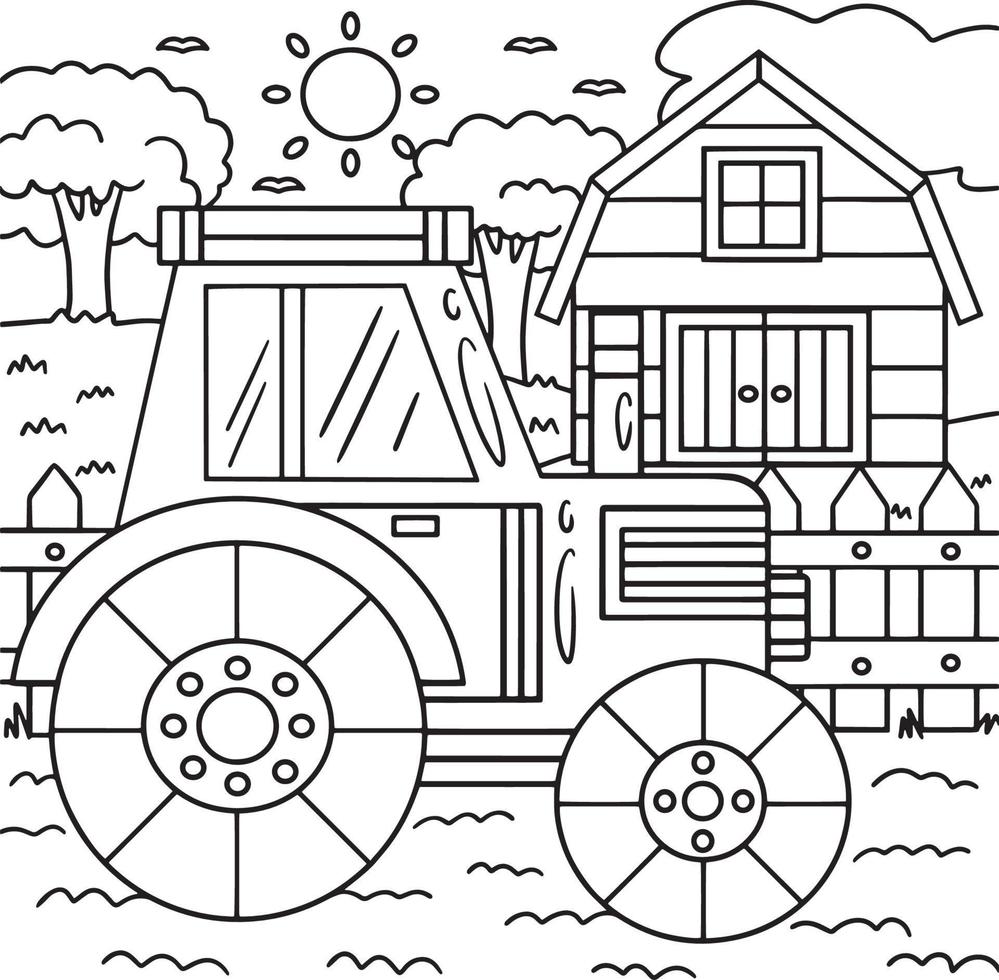 Tractor Coloring Page for Kids vector