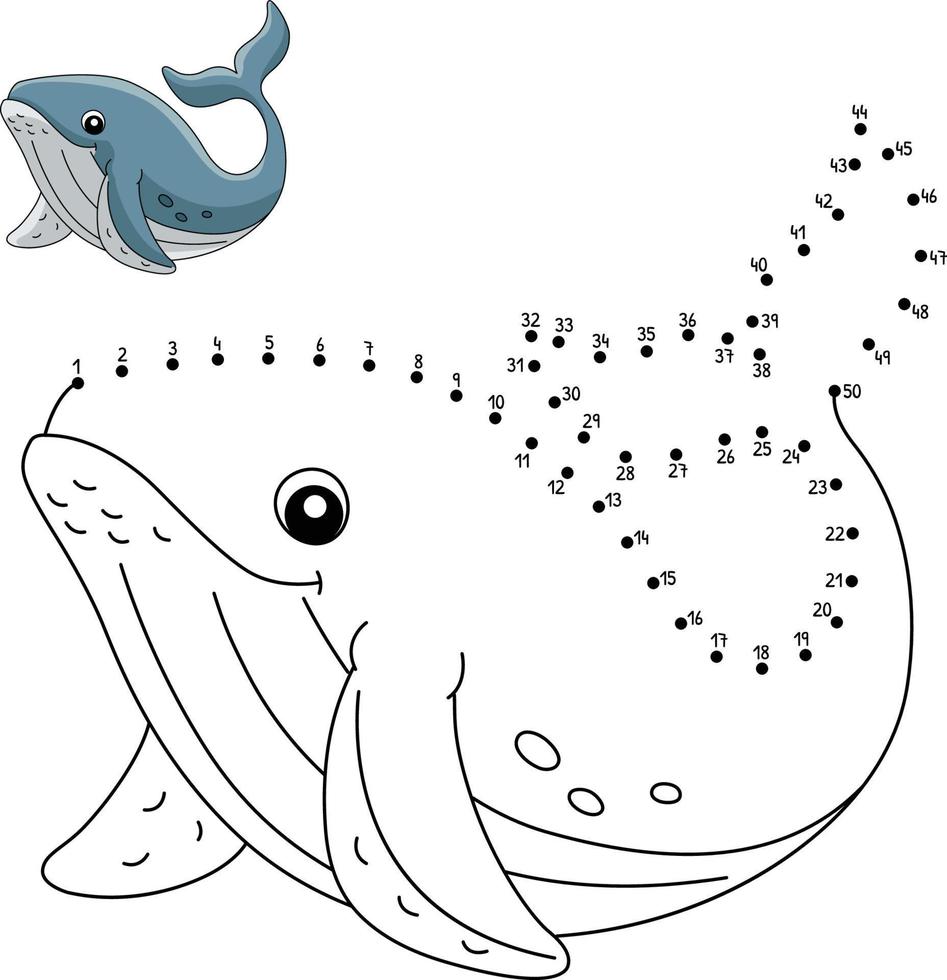 Dot to Dot Humpback Whale Coloring Page for Kids vector