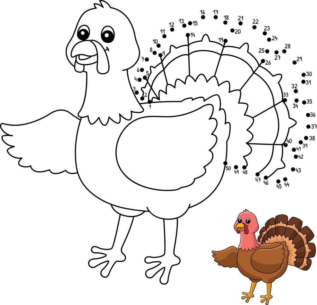 Dot to Dot Turkey Coloring Page for Kids vector