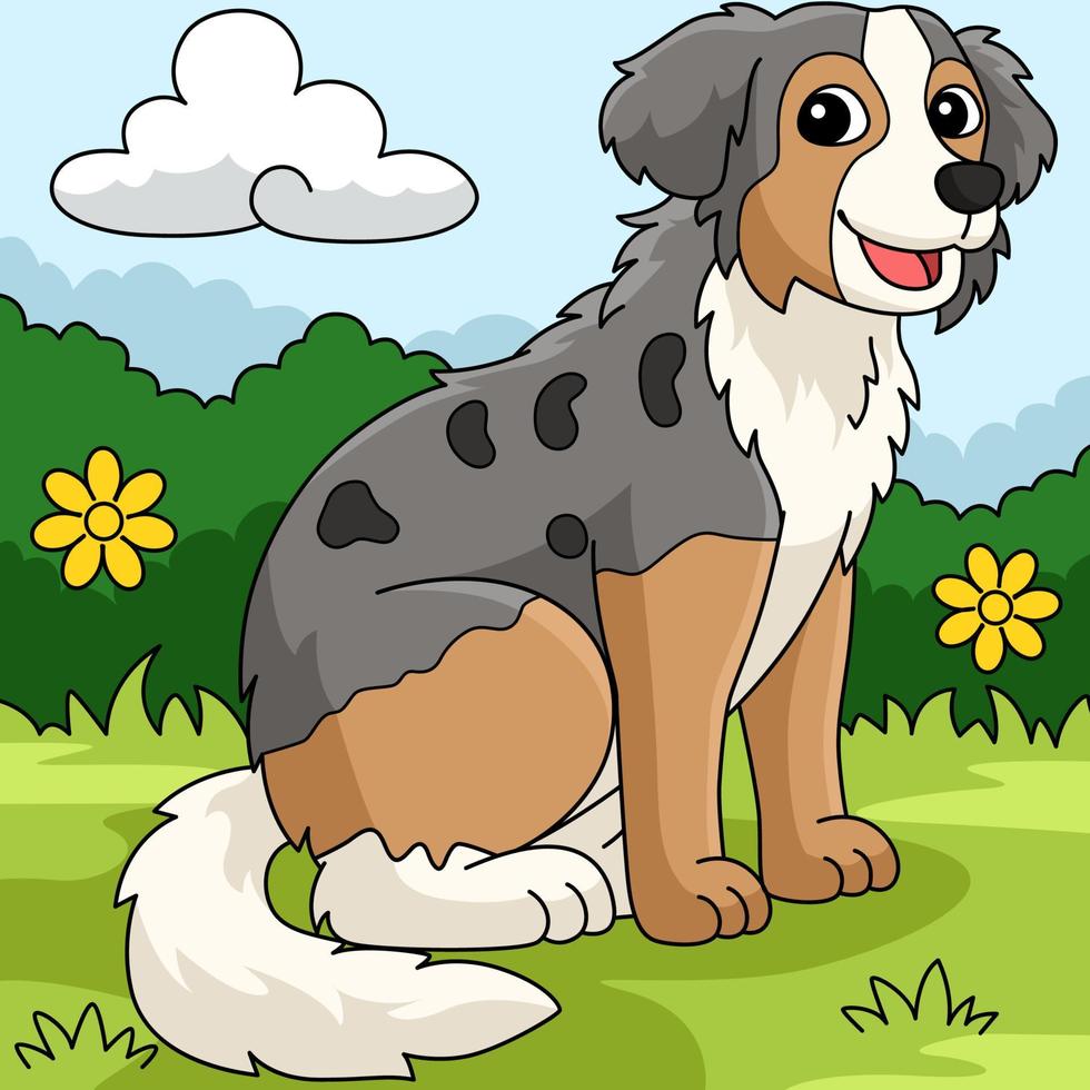 Australian Shepherd Colored Cartoon Illustration vector