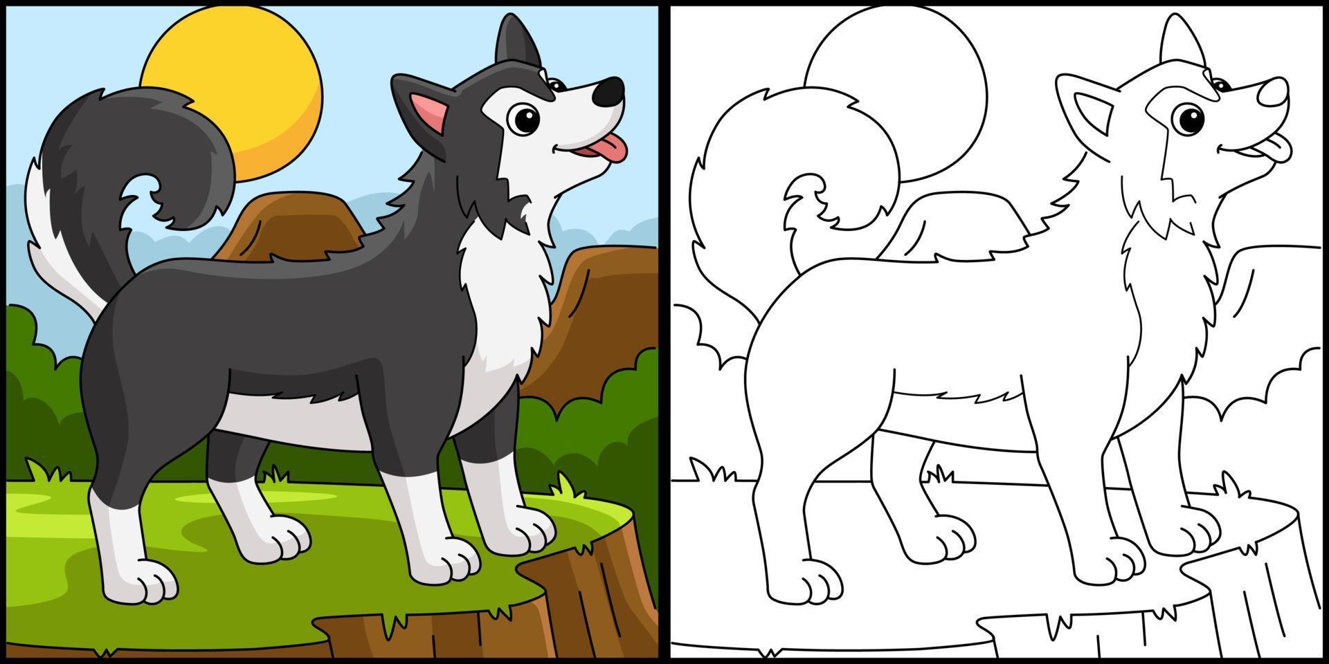 Ilustración de página para colorear de perro husky siberiano vector