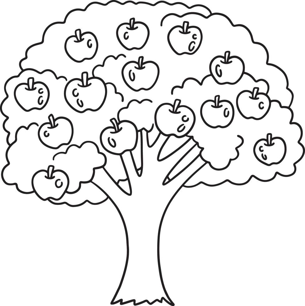 árbol de manzana aislado página para colorear para niños vector