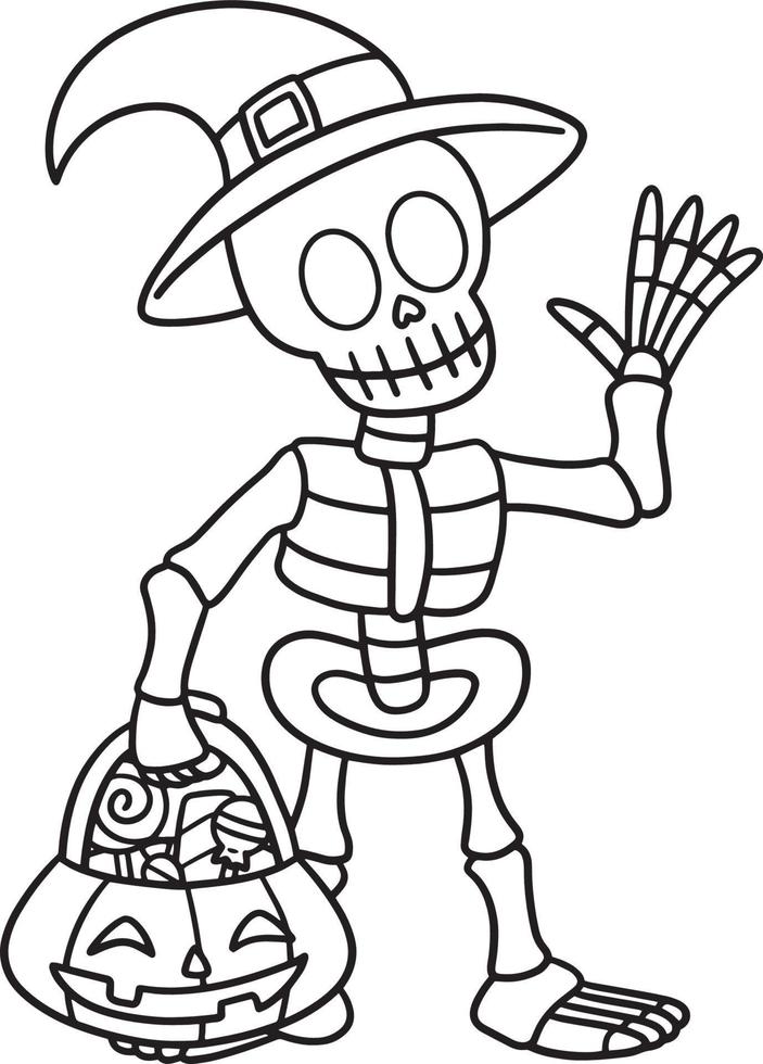 esqueleto halloween aislado página para colorear para niños vector