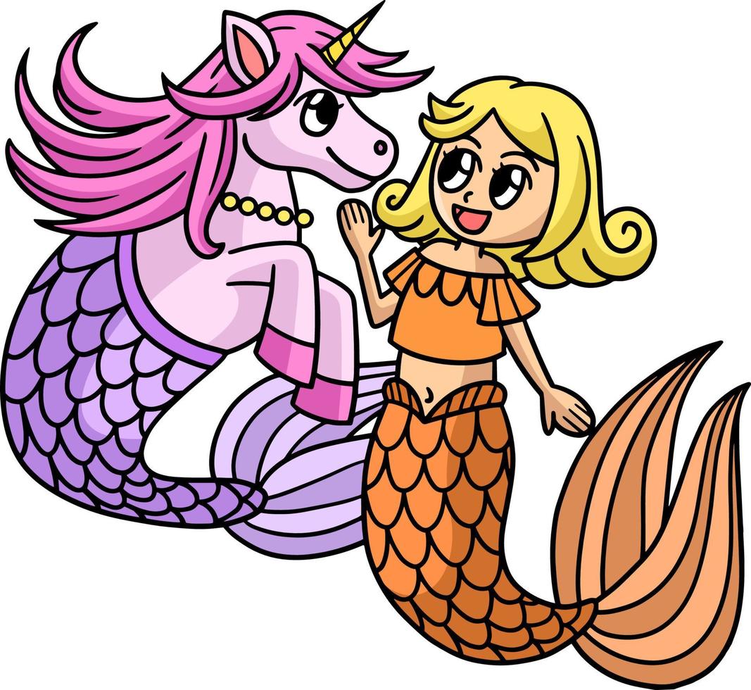 Mermaid Chatting With Unicorn Cartoon Clipart vector