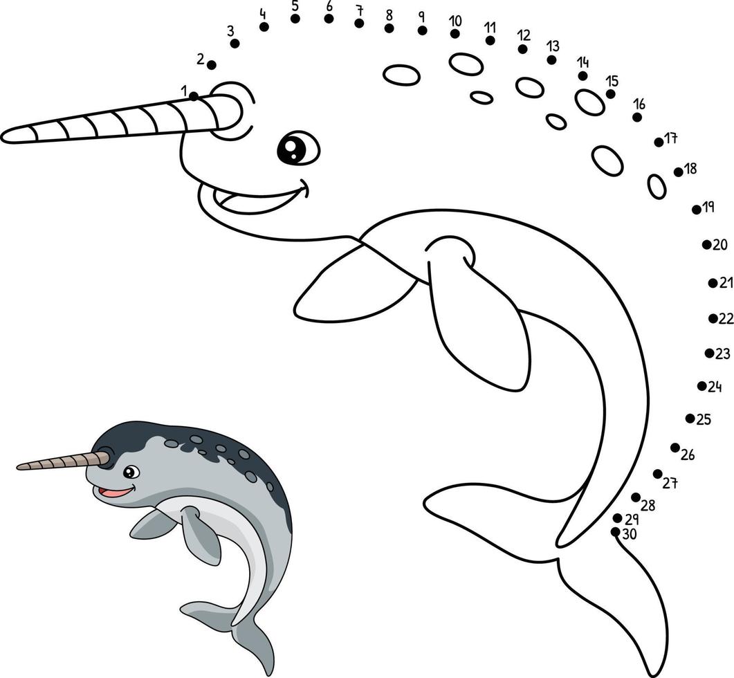 Dot to Dot Narwhal Coloring Page for Kids vector