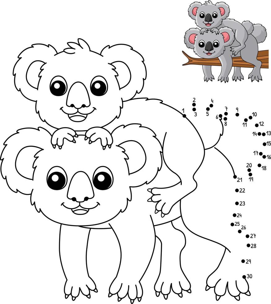 Dot to Dot Koala With A Baby Coloring Page vector