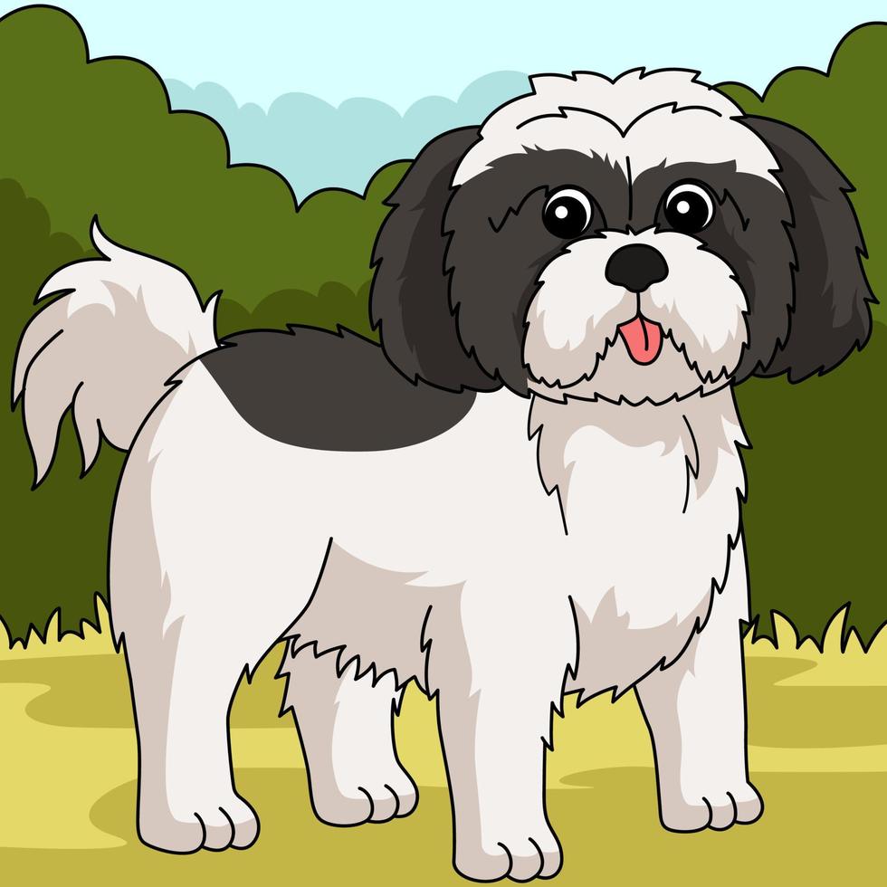 ilustración de dibujos animados de color de perro shih tzu vector