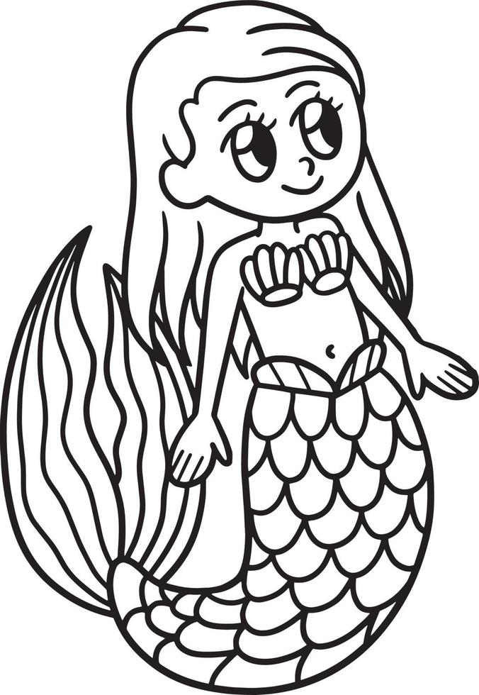 Beautiful Mermaid Isolated Coloring Page for Kids vector