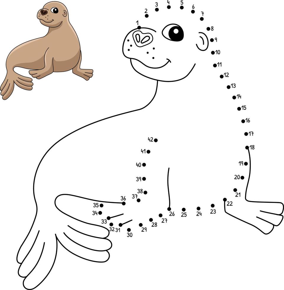 Dot to Dot Sea Lion Animal Coloring Page for Kids vector