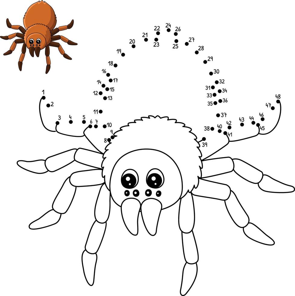 Dot to Dot Tarantula Animal Coloring Page for Kids vector
