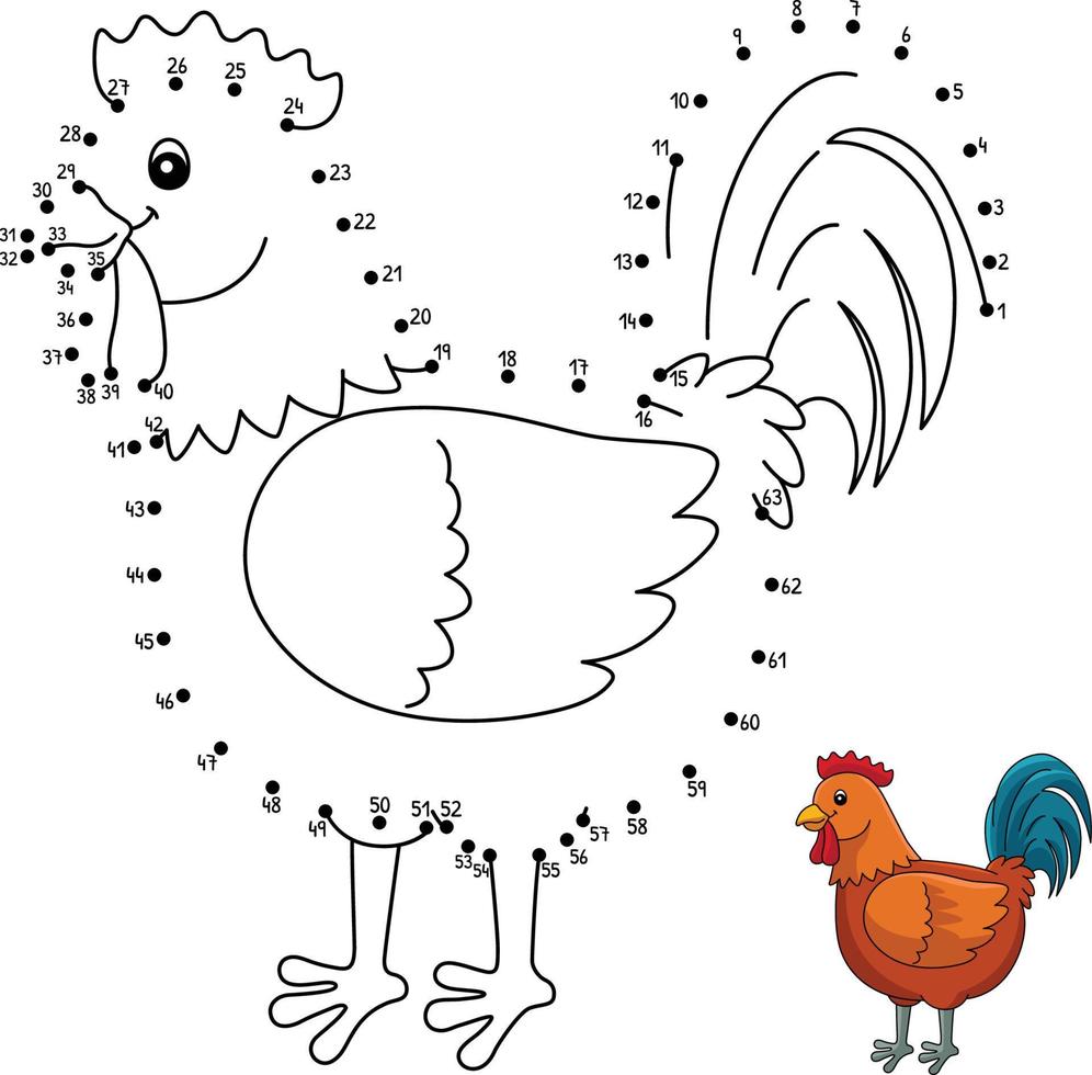 Dot to Dot Rooster Coloring Page for Kids vector