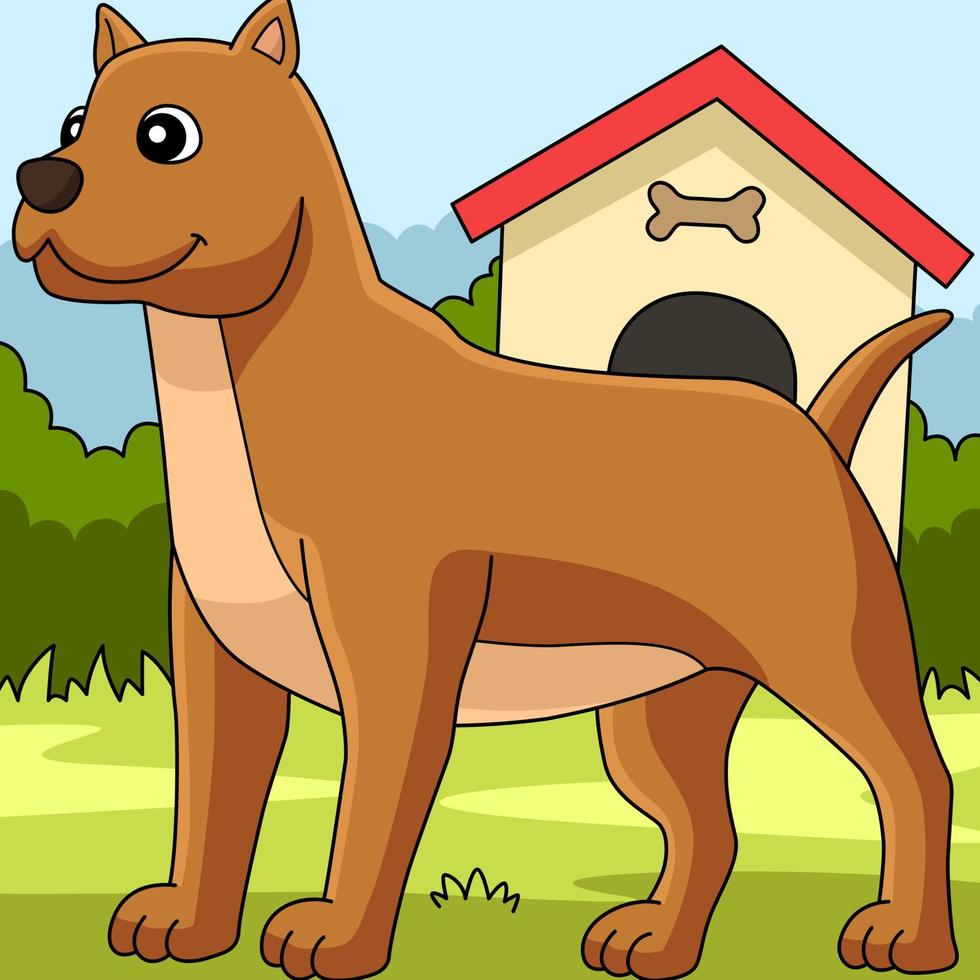 Pitbull Dog Coloring Colored Cartoon Illustration vector