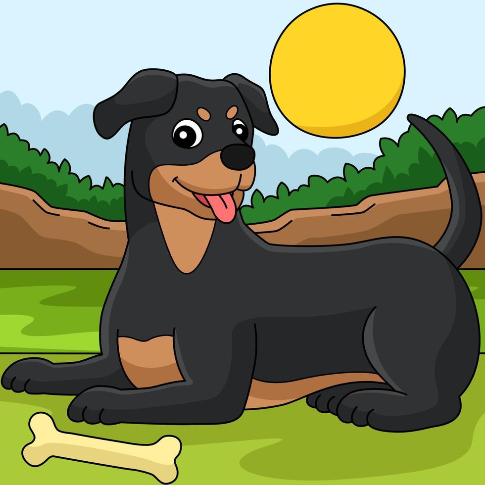 ilustración de dibujos animados de color de perro rottweiler vector