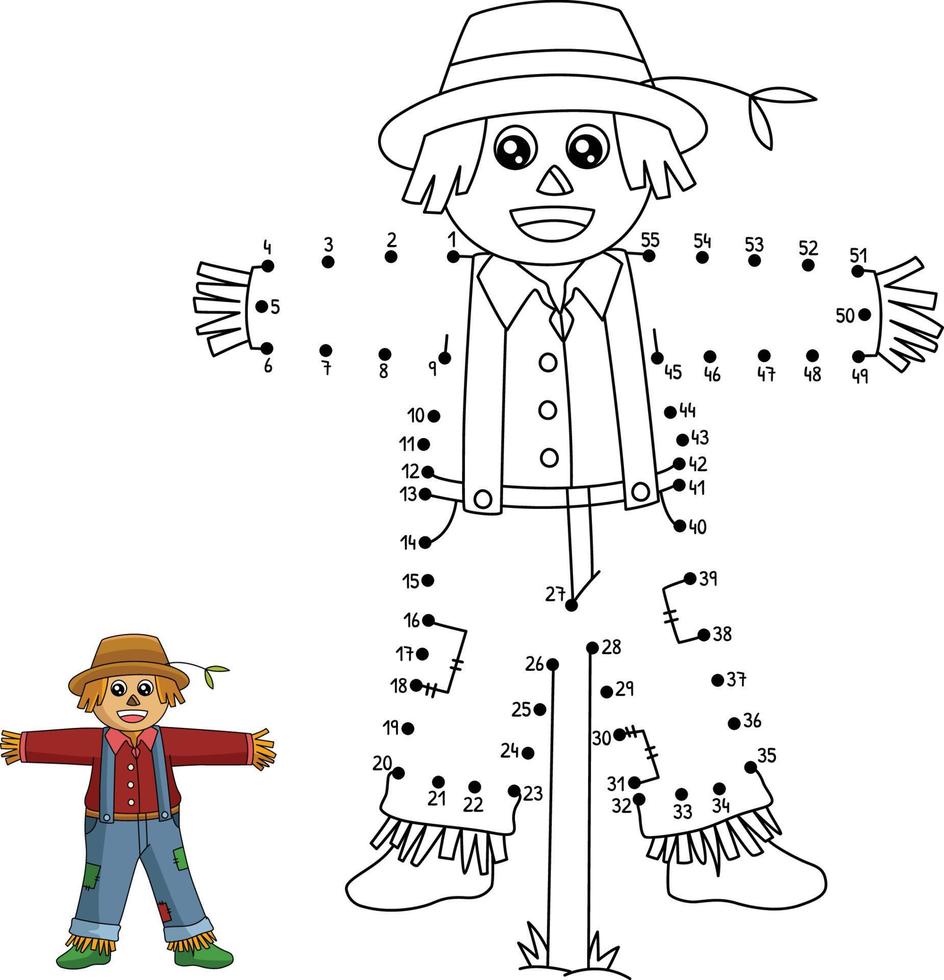 Dot to Dot Scarecrow Coloring Page for Kids vector