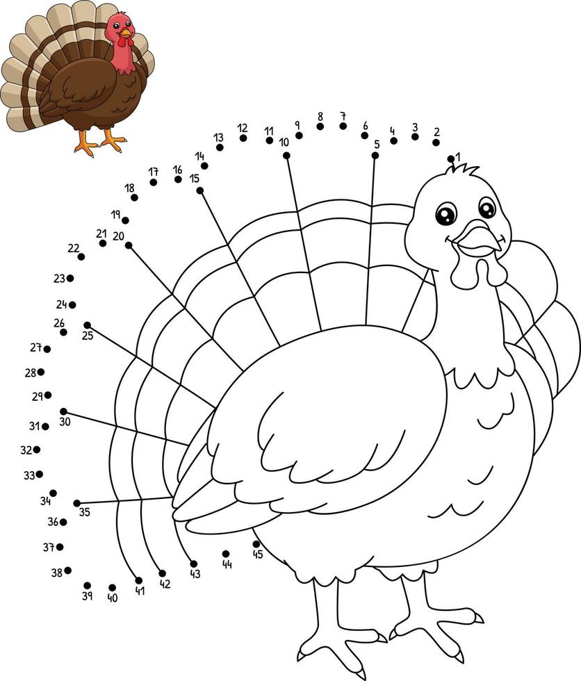 página para colorear pavo de punto a punto para niños vector