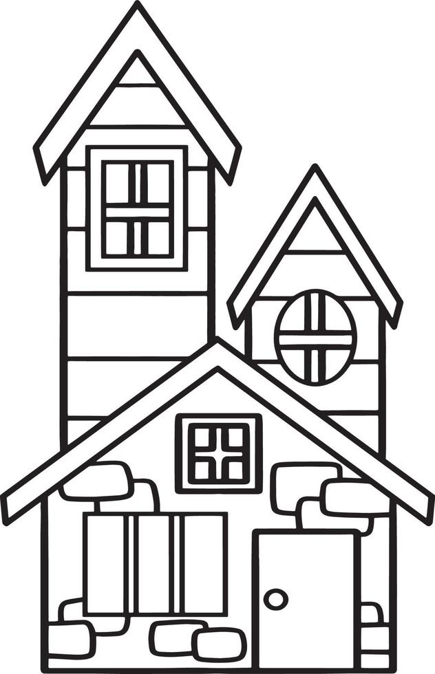 Haunted House Halloween Isolated Coloring Page vector
