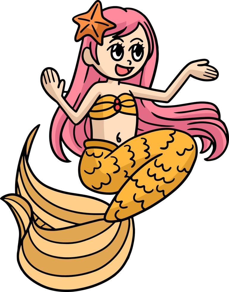 Mermaid Arms Wide Open Cartoon Colored Clipart vector