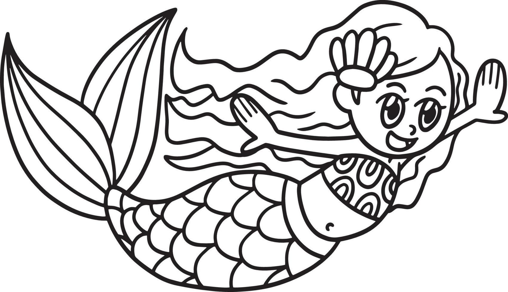 Swimming Mermaid Isolated Coloring Page for Kids vector