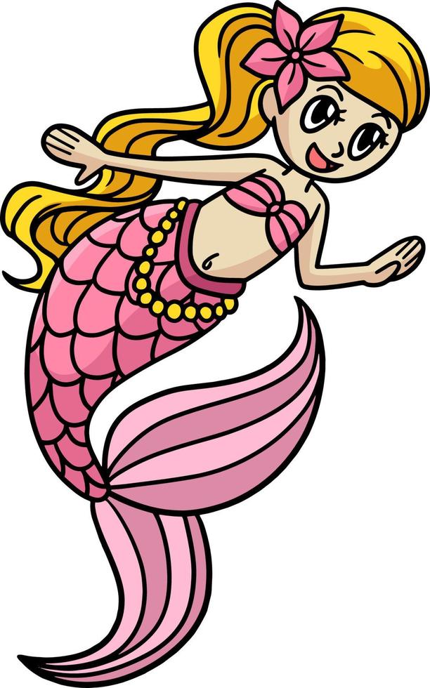 Swimming Mermaid Cartoon Colored Clipart vector