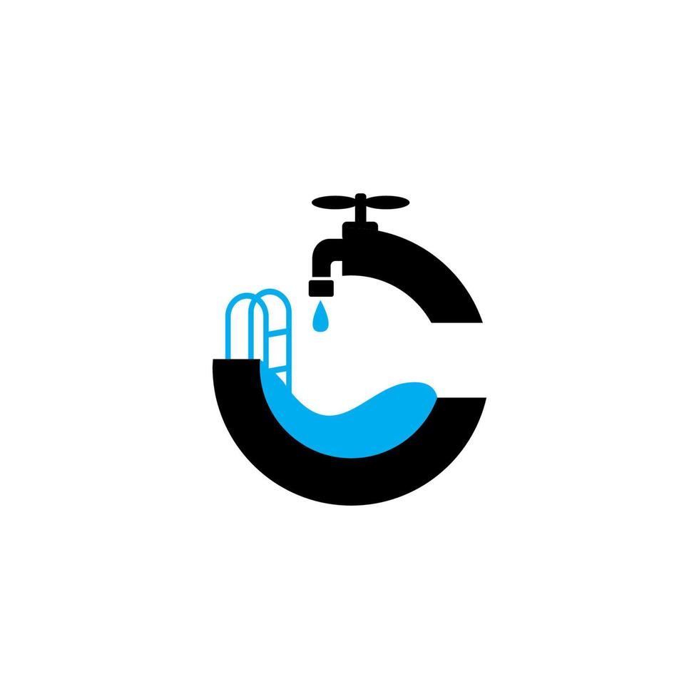letter C plumbing with Pool Logo Vector