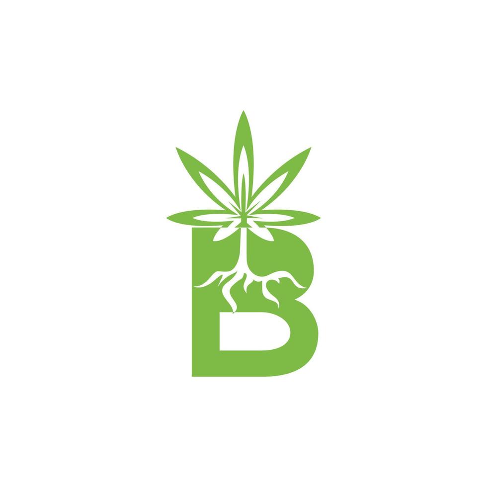 vector de icono de logotipo de cannabis de raíz de letra b