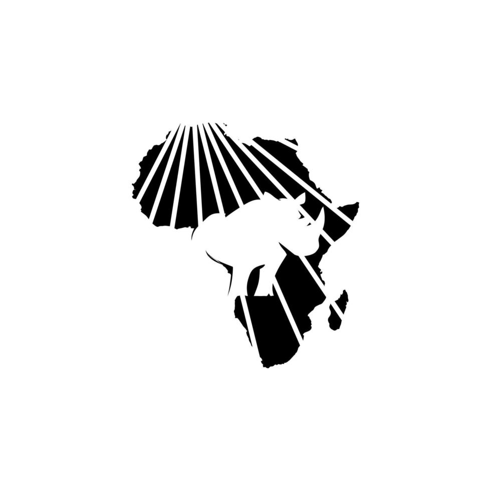 icono del logotipo mapas de luz de áfrica con vector de rinoceronte